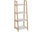 Wenko Badezimmerregal , Braun, Weiß , Holz , Bambus , 43x112x36 cm , stehend , Holzmöbel, Holzregale, Badezimmerregale Holz