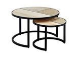 Mid.you Couchtischset , Braun , Holz , 2-teilig , Mangoholz, Rattan , massiv , rund , eckig , 60x37x60 cm , Wohnzimmer, Wohnzimmertische, Couchtische, Couchtische rund