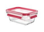 Emsa Frischhaltedose , Rot , Glas , 0,45 l , rechteckig , 16.8x11.8x7 cm , lebensmittelecht, luftdichter Verschluss, auslaufsicher, mikrowellengeeignet, stapelbar , Küchenzubehör, Vorratsbehälter, Frischhaltedosen