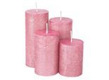 Rustikale Kerzen, rosé-metallic, abgestuft, 4 Stück