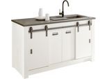 Spülenschrank HOME AFFAIRE "Sherwood", weiß (pinie weiß dekor), B:161cm H:93cm T:64cm, Holzwerkstoff, Schränke, Spülenschrank, Breite 161 cm, Scheunentorbeschlag und Apothekergriffe aus Metall