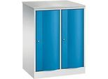 C+P Garderobenschrank Resisto, 2 Abteile, 2 Fächer, B 772 x T 540 x H 1077 mm, Lichtgrau/Lichtblau
