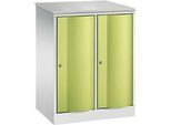 C+P Garderobenschrank Resisto, 2 Abteile, 2 Fächer, B 772 x T 540 x H 1077 mm, Lichtgrau/Clowngrün