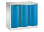 C+P Garderobenschrank Resisto, 3 Abteile, 3 Fächer, B 1148 x T 540 x H 1077 mm, Lichtgrau/Lichtblau