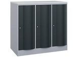 C+P Garderobenschrank Resisto, 3 Abteile, 3 Fächer, B 1148 x T 640 x H 1077 mm, Weissalu/Anthrazitgrau