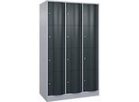 C+P Schliessfachschrank Resisto, 3 Abteile, 12 Fächer, B 1148 x T 640 x H 1950 mm, Weissalu/Anthrazitgrau