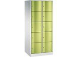 C+P Schliessfachschrank Resisto, 2 Abteile, 10 Fächer, B 772 x T 640 x H 1950 mm, Lichtgrau/Clowngrün