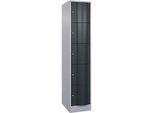 C+P Schliessfachschrank Resisto, 1 Abteil, 5 Fächer, B 396 x T 640 x H 1950 mm, Weissalu/Anthrazitgrau