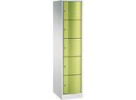 C+P Schliessfachschrank Resisto, 1 Abteil, 5 Fächer, B 396 x T 540 x H 1950 mm, Lichtgrau/Clowngrün