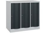 C+P Garderobenschrank Resisto, 3 Abteile, 3 Fächer, B 1148 x T 640 x H 1077 mm, Lichtgrau/Anthrazitgrau