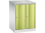 C+P Garderobenschrank Resisto, 2 Abteile, 2 Fächer, B 772 x T 640 x H 1077 mm, Lichtgrau/Clowngrün