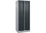 C+P Schliessfachschrank Resisto, 2 Abteile, 10 Fächer, B 772 x T 640 x H 1950 mm, Weissalu/Anthrazitgrau