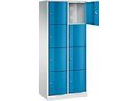 C+P Schliessfachschrank Resisto, 2 Abteile, 8 Fächer, B 772 x T 540 x H 1950 mm, Lichtgrau/Lichtblau