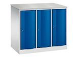C+P Garderobenschrank Resisto, 3 Abteile, 3 Fächer, B 1148 x T 640 x H 1077 mm, Lichtgrau/Enzianblau