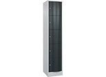 C+P Schliessfachschrank Resisto, 1 Abteil, 5 Fächer, B 396 x T 540 x H 1950 mm, Lichtgrau/Anthrazitgrau