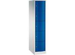 C+P Schliessfachschrank Resisto, 1 Abteil, 5 Fächer, B 396 x T 640 x H 1950 mm, Lichtgrau/Enzianblau