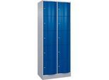 C+P Schliessfachschrank Resisto, 2 Abteile, 10 Fächer, B 772 x T 540 x H 1950 mm, Weissalu/Enzianblau
