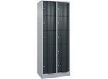C+P Schliessfachschrank Resisto, 2 Abteile, 10 Fächer, B 772 x T 540 x H 1950 mm, Weissalu/Anthrazitgrau