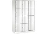 C+P Schliessfachschrank Resisto, 3 Abteile, 12 Fächer, B 1148 x T 540 x H 1950 mm, Verkehrsweiss