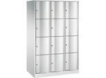 C+P Schliessfachschrank Resisto, 3 Abteile, 12 Fächer, B 1148 x T 640 x H 1950 mm, Lichtgrau