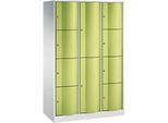 C+P Kombi-Schliessfachschrank Resisto, 3 Abteile, 10 Fächer, B 1148 x T 540 x H 1950 mm, Lichtgrau/Clowngrün