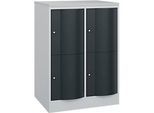 C+P Schliessfachschrank Resisto, 2 Abteile, 4 Fächer, B 772 x T 640 x H 1077 mm, Lichtgrau/Anthrazitgrau