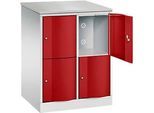 C+P Schliessfachschrank Resisto, 2 Abteile, 4 Fächer, B 772 x T 640 x H 1077 mm, Lichtgrau/Rubinrot