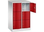 C+P Schliessfachschrank Resisto, 2 Abteile, 6 Fächer, B 772 x T 540 x H 1255 mm, Lichtgrau/Rubinrot
