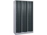C+P Kombi-Schliessfachschrank Resisto, 3 Abteile, 10 Fächer, B 1148 x T 540 x H 1950 mm, Weissalu/Anthrazitgrau