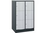 C+P Schliessfachschrank Resisto, 2 Abteile, 6 Fächer, B 772 x T 640 x H 1255 mm, Anthrazitgrau/Lichtgrau