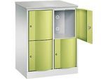 C+P Schliessfachschrank Resisto, 2 Abteile, 4 Fächer, B 772 x T 540 x H 1077 mm, Lichtgrau/Clowngrün