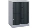 C+P Schliessfachschrank Resisto, 2 Abteile, 4 Fächer, B 772 x T 640 x H 1077 mm, Weissalu/Anthrazitgrau