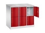 C+P Schliessfachschrank Resisto, 3 Abteile, 6 Fächer, B 1148 x T 640 x H 1077 mm, Lichtgrau/Rubinrot