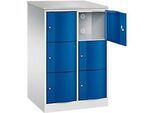 C+P Schliessfachschrank Resisto, 2 Abteile, 6 Fächer, B 772 x T 640 x H 1255 mm, Lichtgrau/Enzianblau