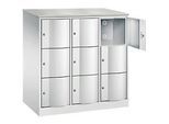 C+P Schliessfachschrank Resisto, 3 Abteile, 9 Fächer, B 1148 x T 640 x H 1255 mm, Lichtgrau
