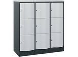 C+P Schliessfachschrank Resisto, 3 Abteile, 9 Fächer, B 1148 x T 540 x H 1255 mm, Anthrazitgrau/Lichtgrau