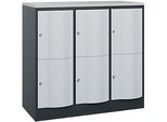 C+P Schliessfachschrank Resisto, 3 Abteile, 6 Fächer, B 1148 x T 540 x H 1077 mm, Anthrazitgrau/Lichtgrau