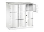 C+P Schliessfachschrank Resisto, 3 Abteile, 9 Fächer, B 1148 x T 540 x H 1255 mm, Verkehrsweiss