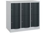 C+P Schliessfachschrank Resisto, 3 Abteile, 6 Fächer, B 1148 x T 640 x H 1077 mm, Lichtgrau/Anthrazitgrau