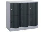 C+P Schliessfachschrank Resisto, 3 Abteile, 6 Fächer, B 1148 x T 640 x H 1077 mm, Weissalu/Anthrazitgrau