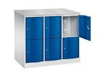 C+P Schliessfachschrank Resisto, 3 Abteile, 6 Fächer, B 1148 x T 640 x H 1077 mm, Lichtgrau/Enzianblau