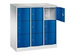 C+P Schliessfachschrank Resisto, 3 Abteile, 9 Fächer, B 1148 x T 540 x H 1255 mm, Lichtgrau/Enzianblau