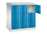 C+P Schliessfachschrank Resisto, 3 Abteile, 9 Fächer, B 1148 x T 640 x H 1255 mm, Lichtgrau/Lichtblau
