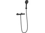 Duschsystem SCHÜTTE "Rio", schwarz (schwarz matt), H:3,4cm T:6,5cm, ABS-Kunststoff, Messing, Brausegarnituren, Eco-Stopp-Funktion, Antikalk-Noppen, wassersparend