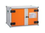 CEMO Akku-Ladeschrank Premium 8/5, 1-phasig, LockEX Türverriegelung, strombetriebener Rauchmelder, akustischer Alarm, belüftet, ohne Stapelfüsse, B 890 x T 660 x H 520 mm, lichtgrau/reinorange