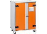 CEMO Akku-Ladeschrank Premium 8/10, 3-phasig, LockEX Türverriegelung, strombetriebener Rauchmelder, akustischer Alarm, belüftet, mit Stapelfüssen, B 950 x T 660 x H 1110 mm, lichtgrau/reinorange