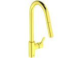 Ideal Standard Gusto Küchenarmatur BD416A2 brushed gold, mit hohem Rohrauslauf und herausziehbarer 2-Funktionshandbrause