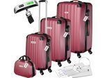 tectake® Hartschalenkoffer-Set, 4-teilig, 3 Trolleys, 1 Beauty Case inkl. Kofferwaage und -anhänger, 360° drehbare, abnehmbare Rollen, mit Sicherheits-Zahlenschloss