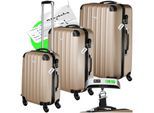 tectake® 3er Kofferset, 3-teilig aus robustem ABS-Kunststoff inkl. Kofferwaage und -anhänger, 360° drehbare, abnehmbare Rollen, mit Sicherheitszahlenschloss