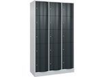 C+P Schliessfachschrank Resisto, 3 Abteile, 15 Fächer, B 1148 x T 540 x H 1950 mm, Lichtgrau/Anthrazitgrau